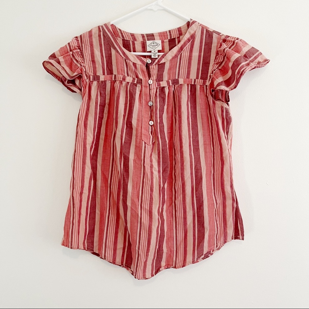 St Johns Bay Striped Semi Button Down Blouse Medium